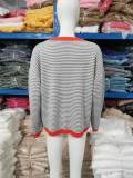 EVE Stripe Contrast Color Drop Shoulder Long Sleeve Sweater GBLH-9020#