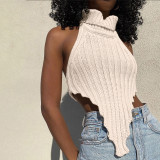 EVE High Neck Irregular Backless Sweater Vest GBLH-9805#