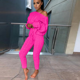 EVE Long Sleeve Solid Color Sweater Two PIece Pants Set GBLH-3119#