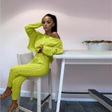 EVE Long Sleeve Solid Color Sweater Two PIece Pants Set GBLH-3119#