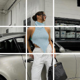 EVE High Neck Irregular Backless Sweater Vest GBLH-9805#