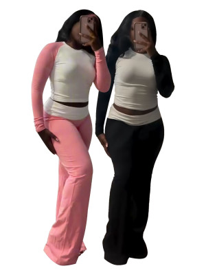 EVE Contrast Color Long Sleeve Tight 2 Piece Pants Set CH-24061