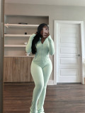 EVE Solid Color Tight Long Sleeve Micro Flare Pants Suit CH-24057