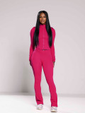 EVE Solid Color Tight Long Sleeve Micro Flare Pants Suit CH-24057