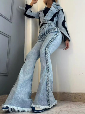 EVE Fashion Long Sleeve Denim Two Piece Pants Set YMEF-52035
