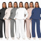 EVE Solid Long Sleeve Hooded Sweatshirt Pants 2 Piece Set SSNF-211467
