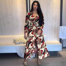 EVE Print Long Sleeve Button Side Split Maxi Dress NY-10897