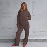 EVE Solid Color Loose Long Sleeve Pants Two Piece Set SSNF-211468