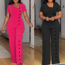 EVE Irregular Neckline Button Down Wide Leg Jumpsuit NY-10893