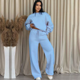 EVE Solid Color Long Sleeve Loose Wide Leg Pants Set SSNF-211470