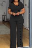 EVE Irregular Neckline Button Down Wide Leg Jumpsuit NY-10893