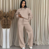EVE Solid Color Long Sleeve Loose Wide Leg Pants Set SSNF-211470