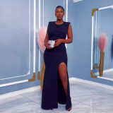 EVE Solid Color Backless Split Maxi Dress NY-3278