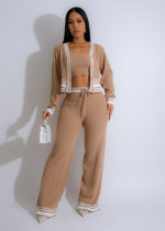 EVE Stripe Cardigan Knits Casual Three Piece Pants Set ZSD-0336