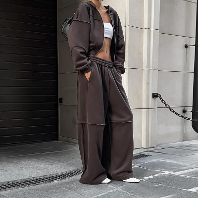 EVE Hooded Long Sleeve Zipper Jacket Loose Pants Set XEF-55269