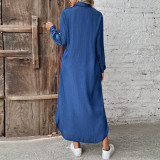 EVE Plus Size Single-breasted Long Sleeve Denim Maxi Dress GDAM-218626
