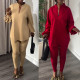 EVE V-neck Lantern Sleeve Split Shirts Pants Suit NY-10900