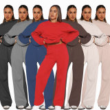 EVE Solid Color Loose Long Sleeve Pants Two Piece Set SSNF-211468