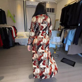 EVE Print Long Sleeve Button Side Split Maxi Dress NY-10897