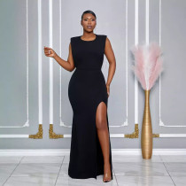 EVE Solid Color Backless Split Maxi Dress NY-3278