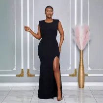 EVE Solid Color Backless Split Maxi Dress NY-3278