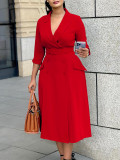 EVE Double Breasted Suit Collar Solid Color Dress GMLF-3294