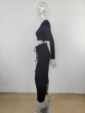 EVE Solid Color Pleated Drawstring Long Skirt Suit MUE-M8075