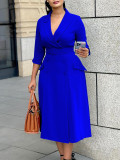 EVE Double Breasted Suit Collar Solid Color Dress GMLF-3294