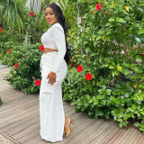 EVE Solid Color Pleated Drawstring Long Skirt Suit MUE-M8075