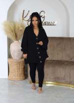 EVE Solid Color V Neck Sweater Tight Pants 2 Piece Set GCNF-0222