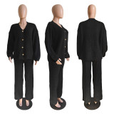 EVE V-Neck Buttoned Cardigan Wide Leg Pants Sweater Set GCNF-0224
