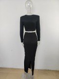 EVE Solid Color Pleated Drawstring Long Skirt Suit MUE-M8075