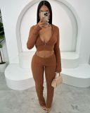 EVE Solid Color Knits Long Sleeve Two Piece Pants Set TR-1316