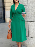 EVE Double Breasted Suit Collar Solid Color Dress GMLF-3294