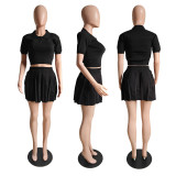 EVE Button Pleated Skirt Knit Casual Two-piece Set GCNF-0223