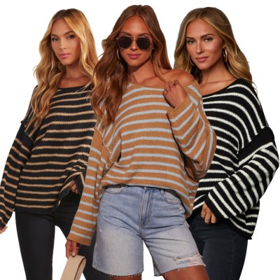 EVE Stripe Knits Bat Sleeve Loose Tops ASL-6756
