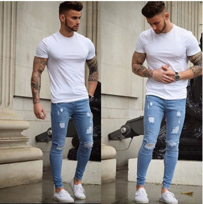 EVE Men's Plus Size Casual Washed Holes Tight Jeans GDMY-1018
