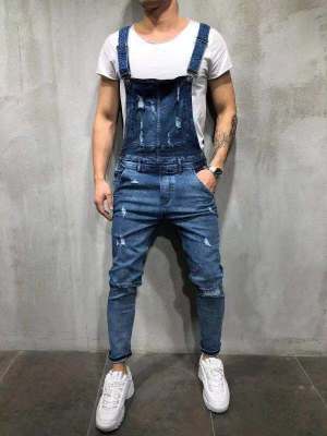 EVE Men's Holes Denim Slim Back Pants Jumpsuit GDMY-828