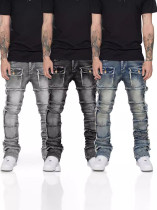 EVE Men's Washed Denim Frayed Layered Micro Flare Jean GDMY-3039