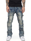 EVE Men's Washed Denim Frayed Layered Micro Flare Jean GDMY-3039