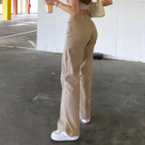 EVE Solid Color Loose High Waisted Straight Jeans GDMY-75198