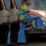 EVE Men's Plus Size Blue High Waisted Vintage Big Flare Jean GDMY-1955