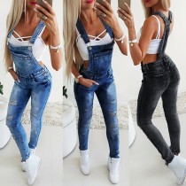 EVE Y Wide Belt Skinny Denim Back Pants Jumpsuit GDMY-LF008