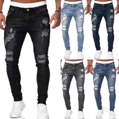 EVE Men's Casual Washed Holes Slim Jeans GDMY-1990