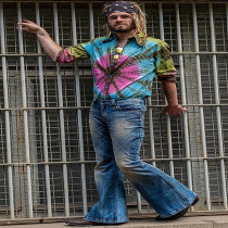 EVE Men's Plus Size Blue High Waisted Vintage Big Flare Jean GDMY-1955