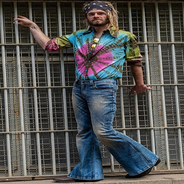 EVE Men's Plus Size Blue High Waisted Vintage Big Flare Jean GDMY-1955