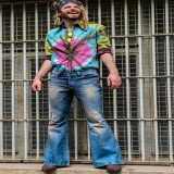 EVE Men's Plus Size Blue High Waisted Vintage Big Flare Jean GDMY-1955