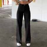 EVE Solid Color Loose High Waisted Straight Jeans GDMY-75198