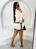 EVE Pre Order: About 7 work days shipping Color Block Lapel Sweater Shorts Knit Set YUEM-Y1101179