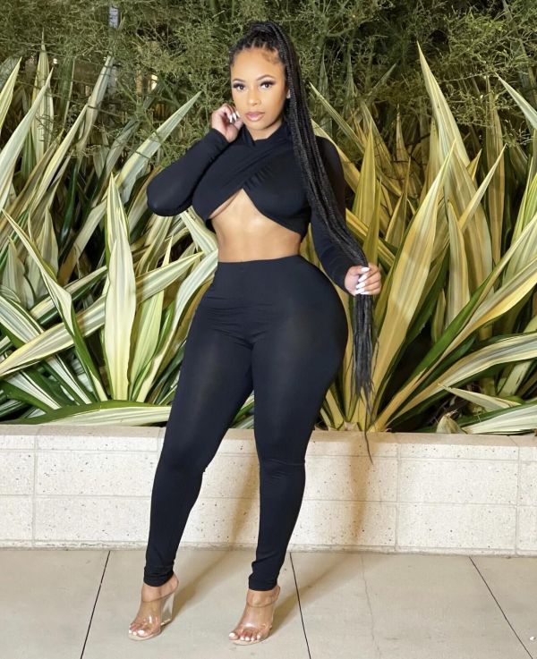 EVE Solid Color Cross Pleated Tight Two Piece Pants Set HMS-6519